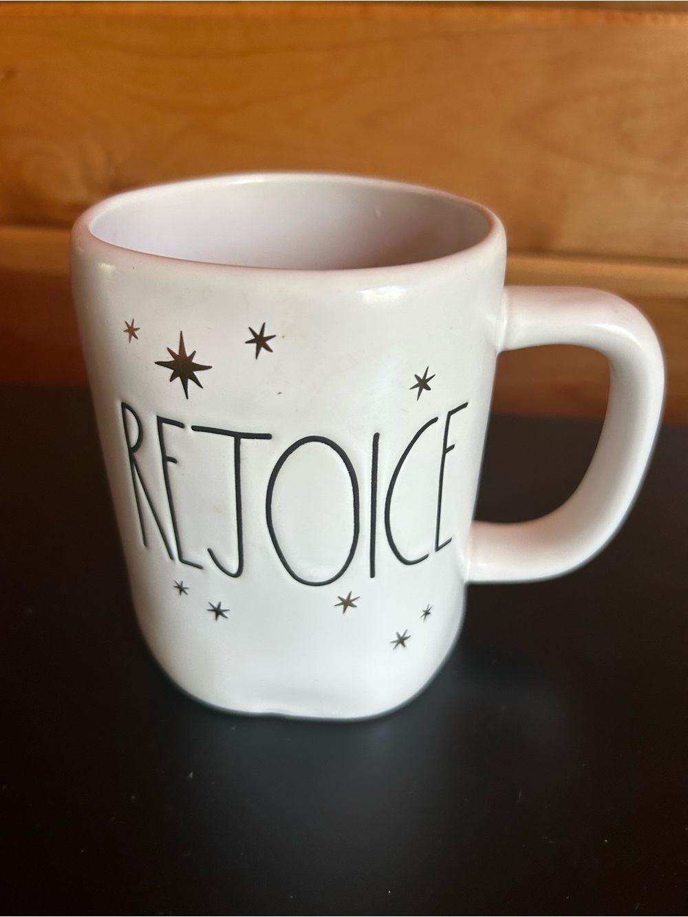 Large Rae Dunn Cream  Ceramic Mug with REJOICE and Gold Stars ⭐️⭐️